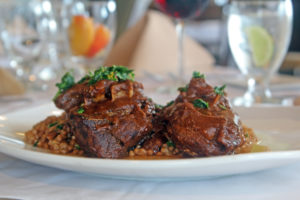 braised beef with barley and spinach