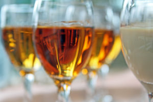 closeup of white wine glass with reflection
