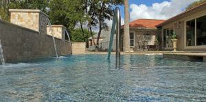 pool entrance with water features