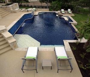 birds eye shot of backyard pool