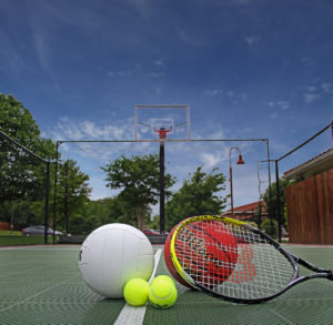 closeup of sports equipment on basketball court