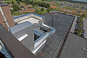 crane shot of commercial building HVAC