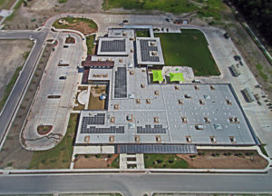 crane shot of commercial building roof