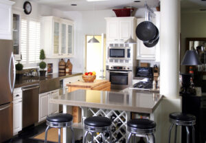 white kitchen with stained concrete counters