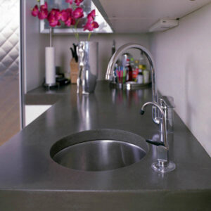 stained concrete kitchen counter with sink