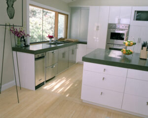 kitchen with stained concrete countertops