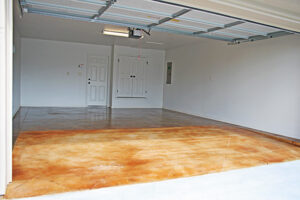 stained concrete inside empty garage